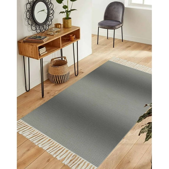 Black Ombre Area Rug 3x5ft Woven Runner Rug, Grey Modern Art Farmhouse Washable Living Room Hallway Bedroom Kitchen Carpet with Tassels, Non-Shedding Indoor Outdoor Throw Door Mat for Entryway