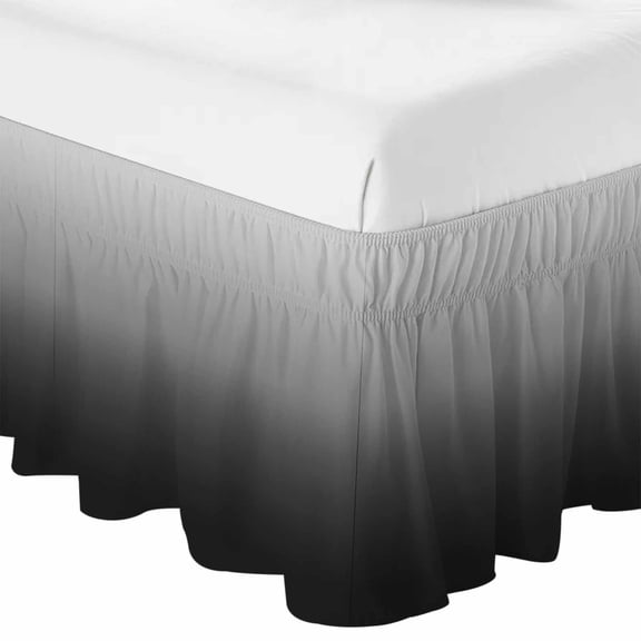 Black Ombre Bed Skirt Queen Size 16 Inch Drop, Adjustable & Elastic Wrap Around Bed Skirts Pleated Luxury Dust Ruffles For Twin Full Queen Cal King Base Beds, Farmhouse Gradient Modern Abstract Art