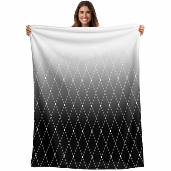 Black Ombre Blanket Soft Cozy Warm Throw Blanket for Couch, Plush Fuzzy Flannel Fleece Blankets for Sofa, Modern Geometric Abstract Rhombus Striped Bed Blankets Lightweight Gifts for Women, 40"x50"