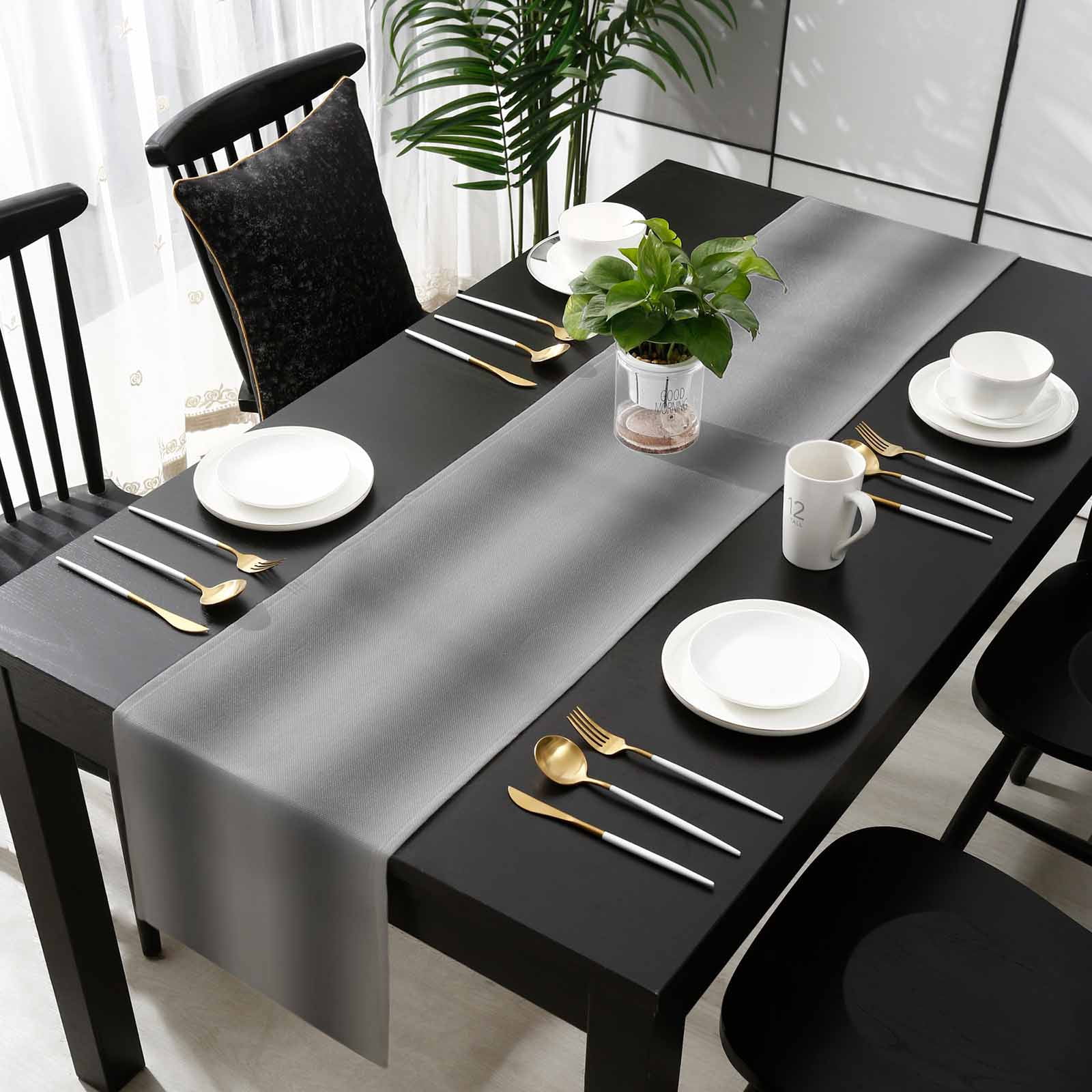 Black Ombre Cotton Linen Table Runner 18 x 72 inch Grey Modern Art Farmhouse Non-slip Rectangular Dining Table Decor for Wedding Party Holiday Dinner