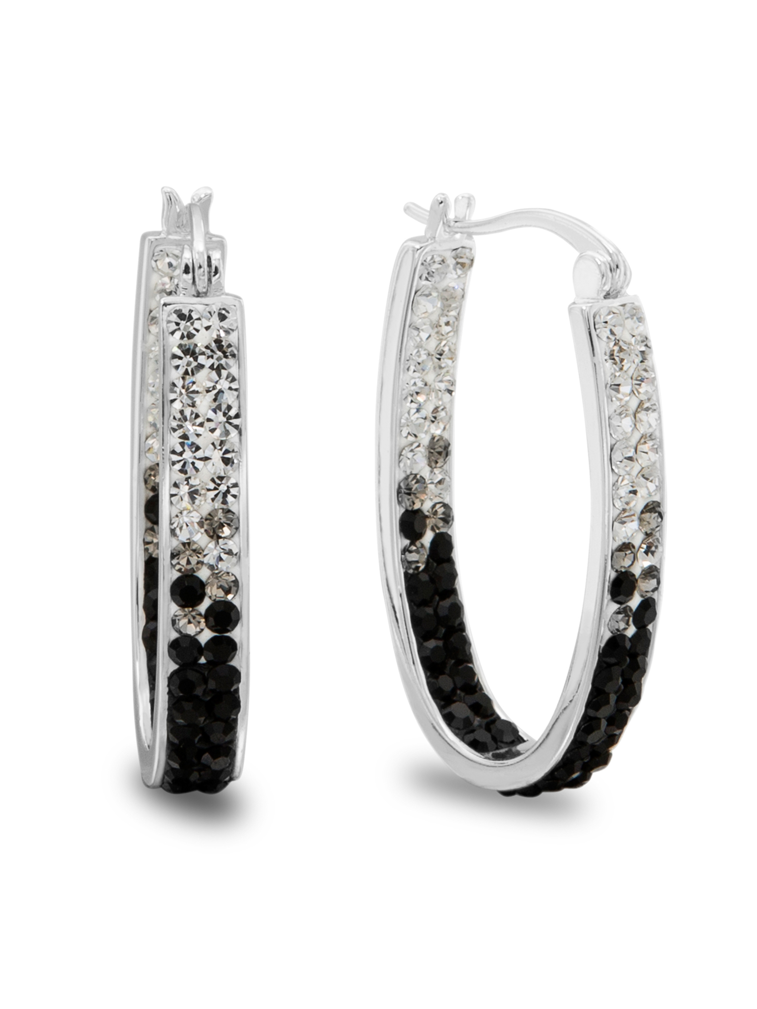 Black Ombre Crystal Fine Silver-Tone Hoop Earrings for Women