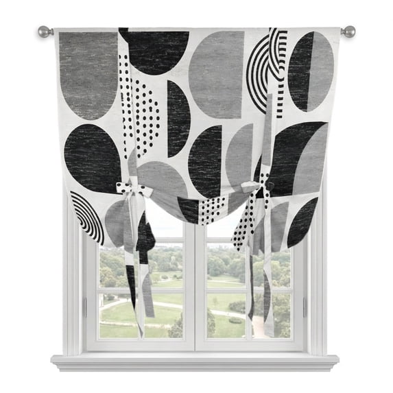 Black Ombre Geometric Tie Up Curtains for Windows, Balloon Window Shades, Middle Century Vintage Abstract Art Kitchen Window Treatments Roll Up Curtain for Basement/Nursery 52"x45"
