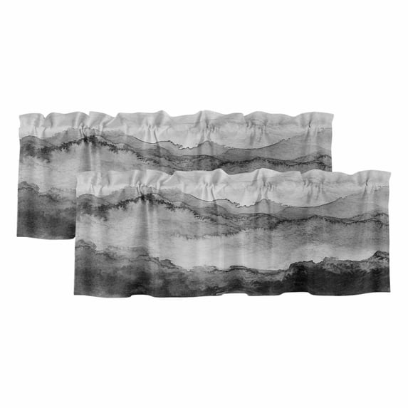 Black Ombre Mountain Valances for Windows, Decorative Rod Pocket Window Valance Curtains, Nature Abstract Art Marble Gradient Short Curtain Drapes for Kitchen/Living Room, 2 Panels, 60" W x 18" L