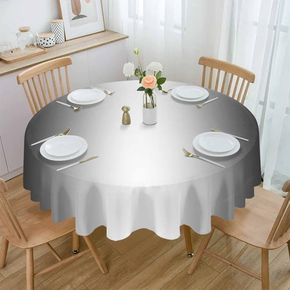 Black Ombre Round Tablecloth 60 Inch - Waterproof Fabric Table Cloth Protector, Black Grey White Gradient Modern Abstract Art Tablecloths Washable Table Cover for Kitchen Coffee Table