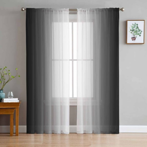 Black Ombre Sheer Curtains 96 Inches Long 2 Panels Set, Window Sheer Curtains for Living Room/Bedroom, Black Grey White Gradient Modern Abstract Art Light Filtering Rod Pocket Curtain 52'' x 96'' x 2