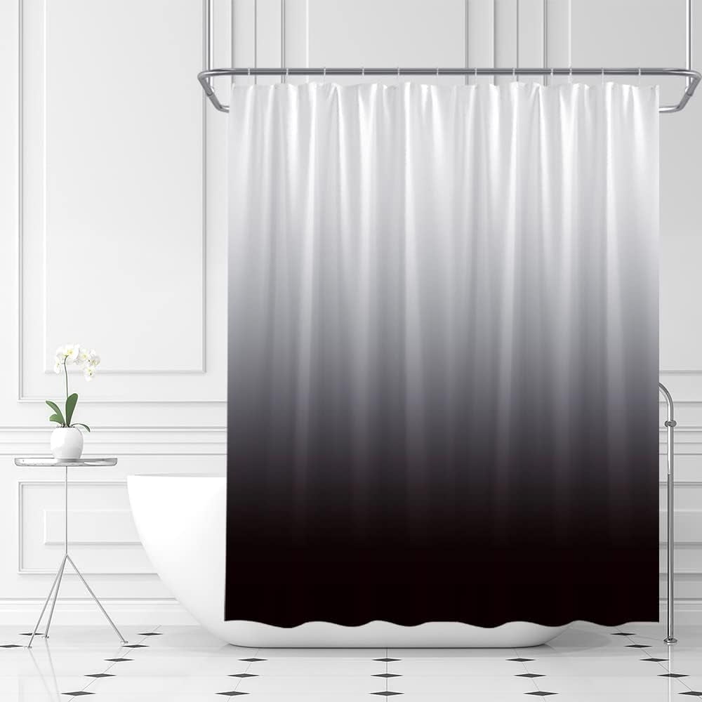 Black Ombre Shower Curtain Black White Gradient Modern Minimalist Fabric Bathroom Curtains Decor Set with Hook(72" WX72 H)