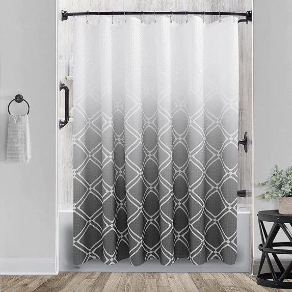 Black Ombre Shower Curtain, Fabric Shower Curtain Black and White Shower Curtains for Bathroom, Shower Curtain Set with 12 Hooks, Modern Shower Curtain for Cool Man, 72 x 72 Inch, Midnight Black