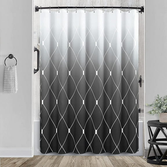 Black Ombre Shower Curtain, Fabric Shower Curtain Black and White Shower Curtains for Bathroom, Shower Curtain Set with 12 Hooks, Modern Shower Curtain for Cool Man, 72 x 72 Inch, Midnight Black