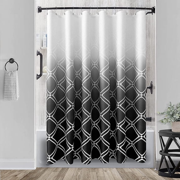 Black Ombre Shower Curtain, Fabric Shower Curtain Black and White Shower Curtains for Bathroom, Shower Curtain Set with 12 Hooks, Modern Shower Curtain for Cool Man, 72 x 72 Inch, Midnight Black