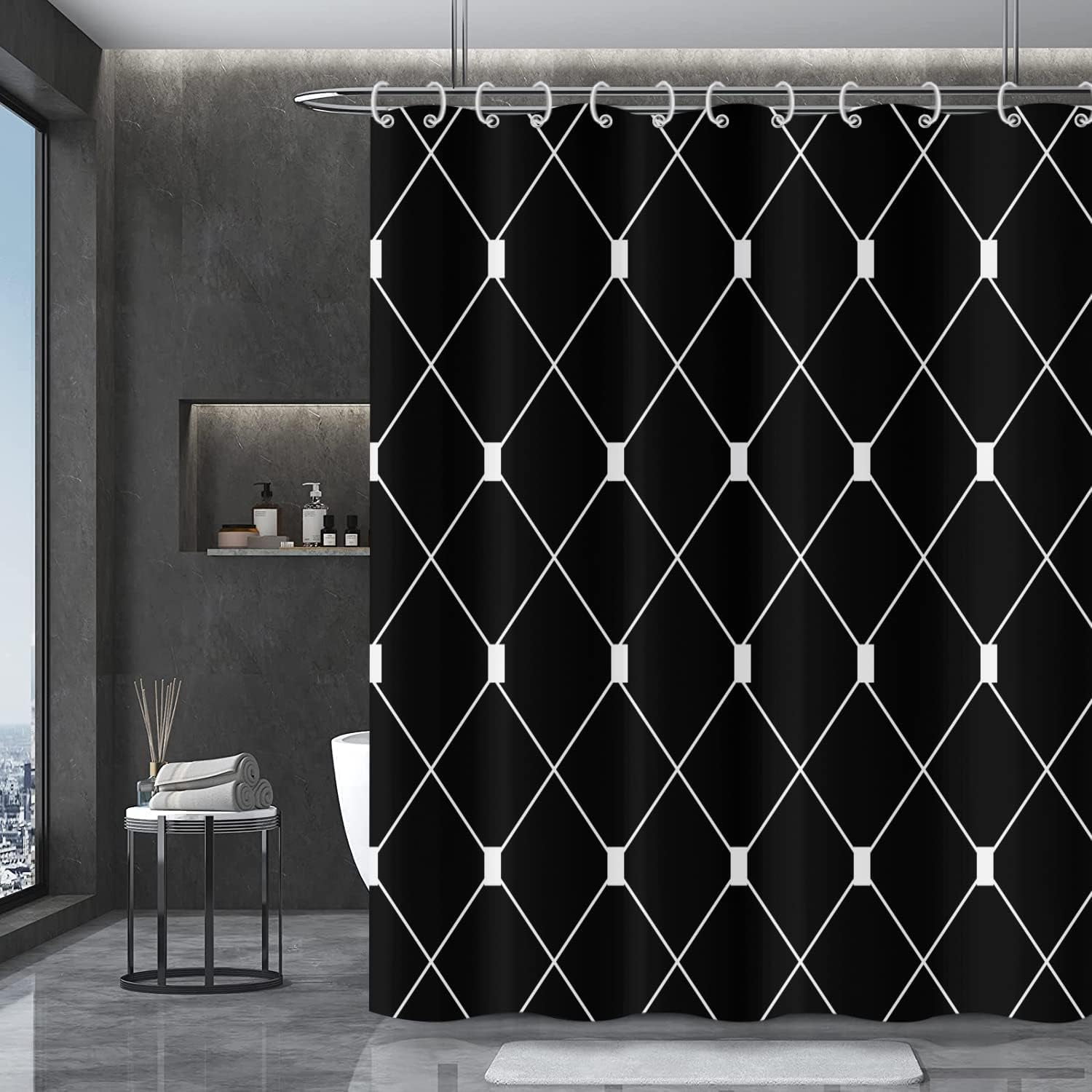 Black Ombre Shower Curtain, Modern Geometric Pattern Modern Luxury