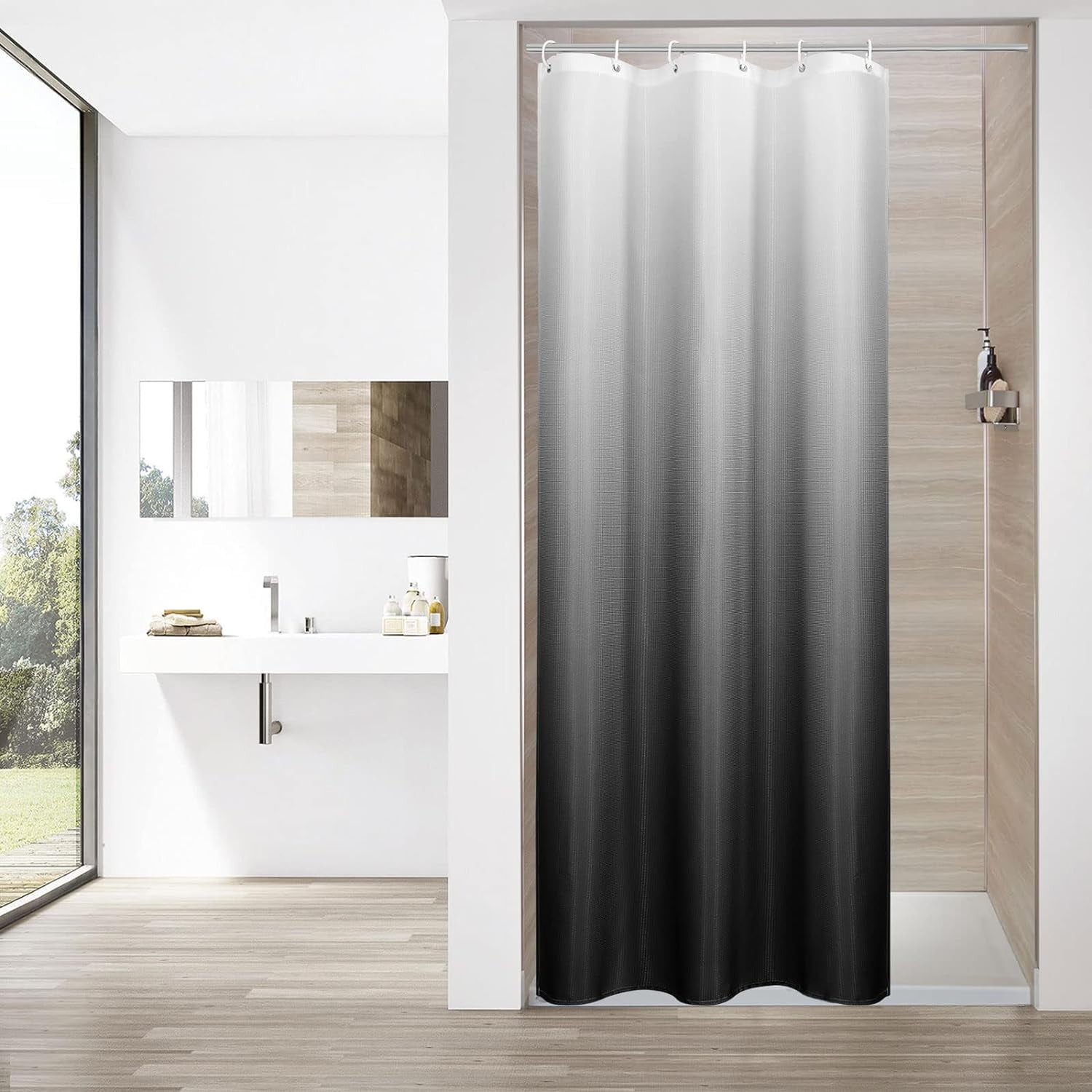 Black Ombre Small Stall Shower Curtain 36 x 72, Waffle Half Size Shower