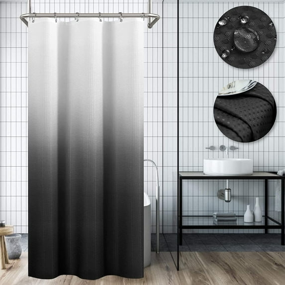 Black Ombre Stall Shower Curtain Black and White Small Shower Curtains for Bathroom Black Grey Modern Half Shower Curtain Set with Hooks Waffle Weave Cloth Bath Curtain Stall Size Waterproof 36x72 in