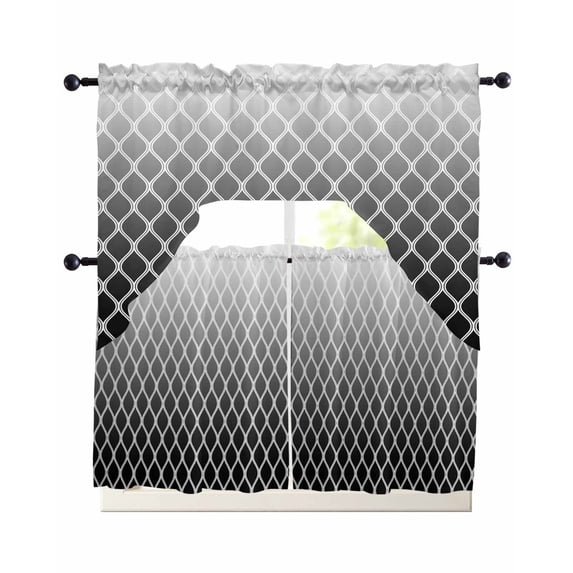 Black Ombre Stripe Swag Curtains for Living Room/Bedroom Windows, Modern Abstract Art Gradient Striped Kitchen Curtains and Valances Set 36 Inch Length, Light Filtering Swags Valance Curtain Panels