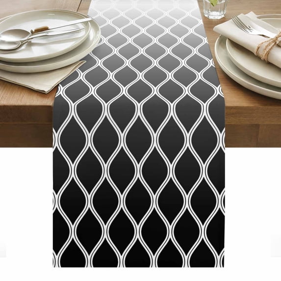 Black Ombre Stripe Table Runner - 90 Inch Long, Kitchen Dining Table Runner Dresser Scarves, Modern Abstract Art Gradient Striped Farmhouse Decor for Coffee Tables Wedding Party Banquet