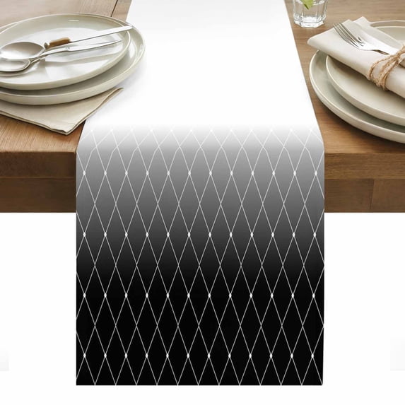 Black Ombre Table Runner - 48 Inch Long, Kitchen Dining Table Runner Dresser Scarves, Modern Geometric Abstract Rhombus Striped Farmhouse Decor for Coffee Tables Wedding Party Banquet