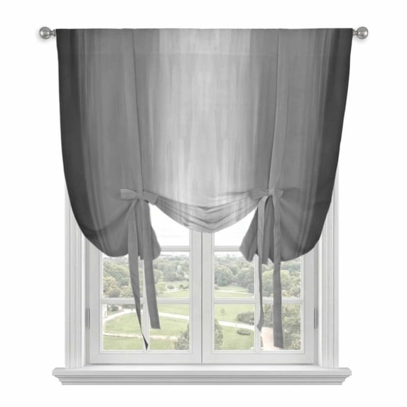Black Ombre Tie Up Curtains for Small Windows,Adjustable Rod Pocket Valance 45 Inch Short, Vintage Gray Gradient Stripes Geometric Window Treatment Balloon Roman Blind Shade, 34" x 45"