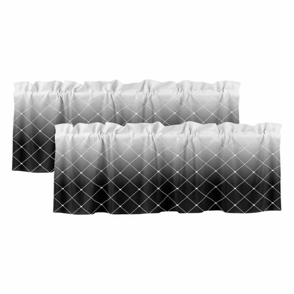 Black Ombre Valances for Windows, Decorative Rod Pocket Window Valance Curtains, Modern Geometric Abstract Rhombus Striped Short Curtain Drapes for Kitchen/Living Room, 2 Panels, 54" W x 18" L