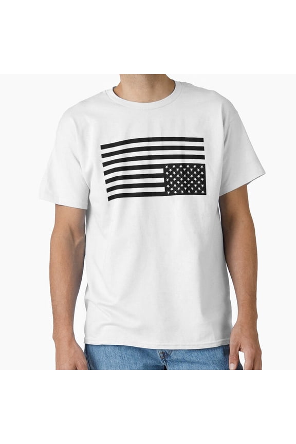 Black On White Reverse Us Flag Minimalist T-Shirt