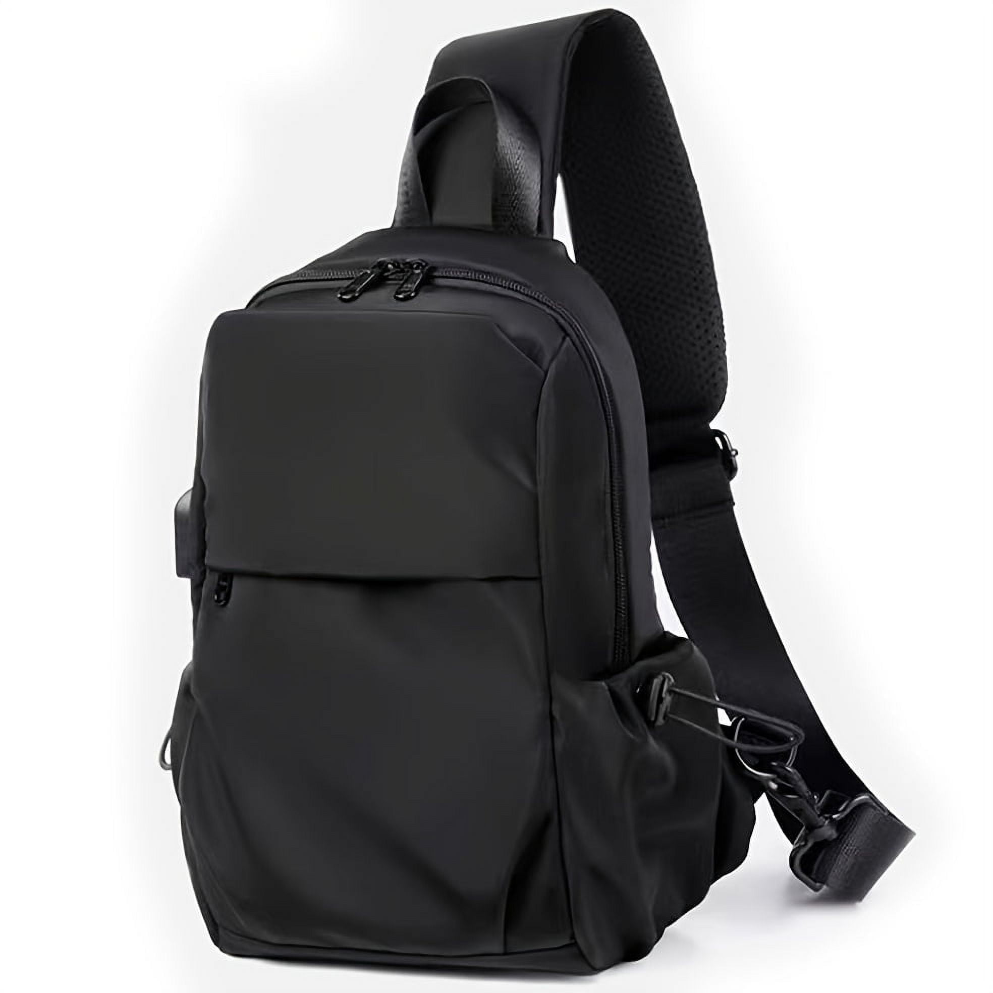 Black One Strap Sling Backpack: Waterproof, USB Port, Ideal for