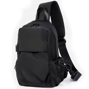 Xeie Thuk Black One Strap Backpack Sling Bag Crossbody for Men Women, Lightweight Waterproof Sling Backpack Shoulder Bag for Hiking Walking Biking Travel Cycling USB Charger Port-Nylon