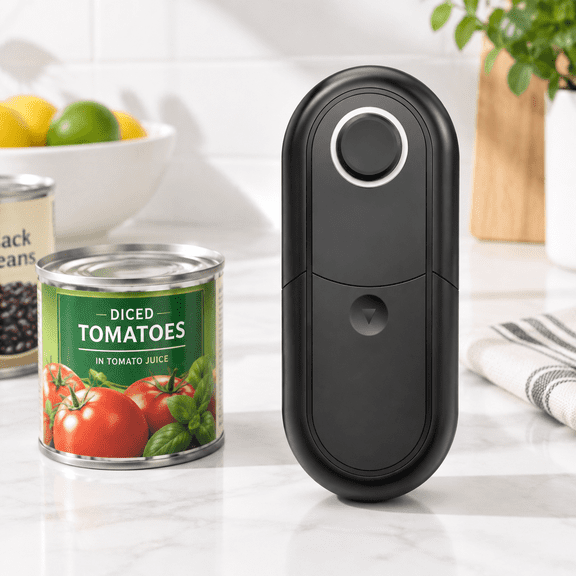 Black One-Touch Electric Can Opener, Smooth Edge Side Cut Cordless Kitchen Tool