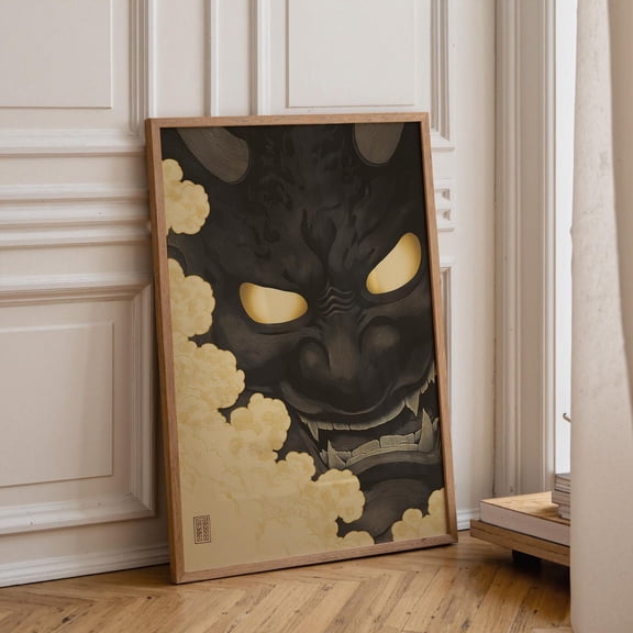 Black Oni Mask Japanese Demon Ukiyo-e Gothic Samurai Poster Unframed Paper Print