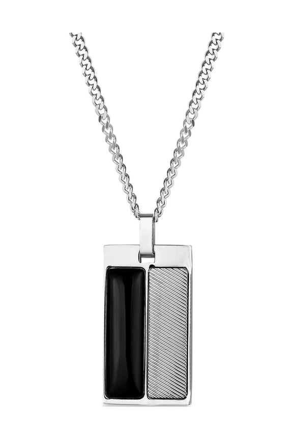 Black Onyx 316L Stainless Steel Textured Pendant, 24"