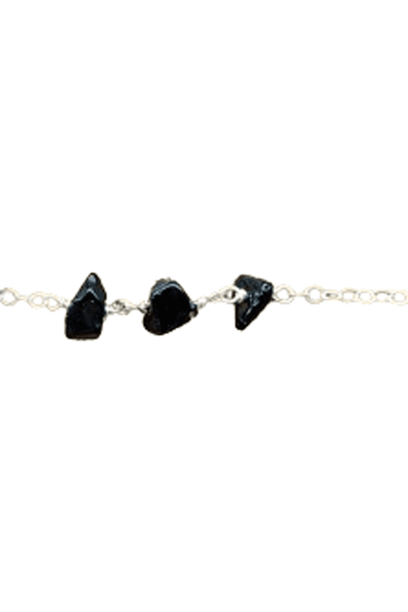 Black Onyx 4-6mm Nugget Chips Shape Rough Cut Beads 7 inch adjustable Silver Plated Clasp Bracelet for men, women, unisex. Link Chain Stacking Bracelet.|LINK_01042