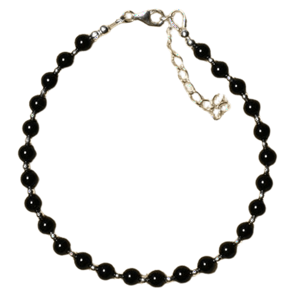 Black Onyx 4mm Round Shape Smooth Cut Beads 7 inch adjustable Silver Plated Clasp Bracelet for men, women, unisex. Link Chain Stacking Bracelet.|LINK_01085