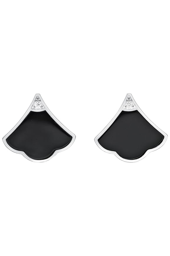 Black Onyx 925 Sterling Silver Fan Earrings - 16.5 MM