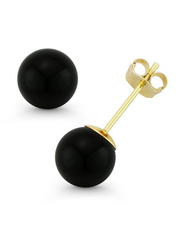 Black Onyx Ball Stud Earrings in Solid 14k Yellow or White Gold