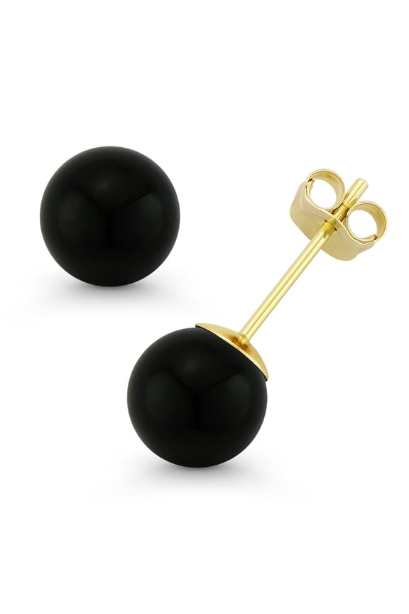 Black Onyx Ball Stud Earrings in Solid 14k Yellow or White Gold