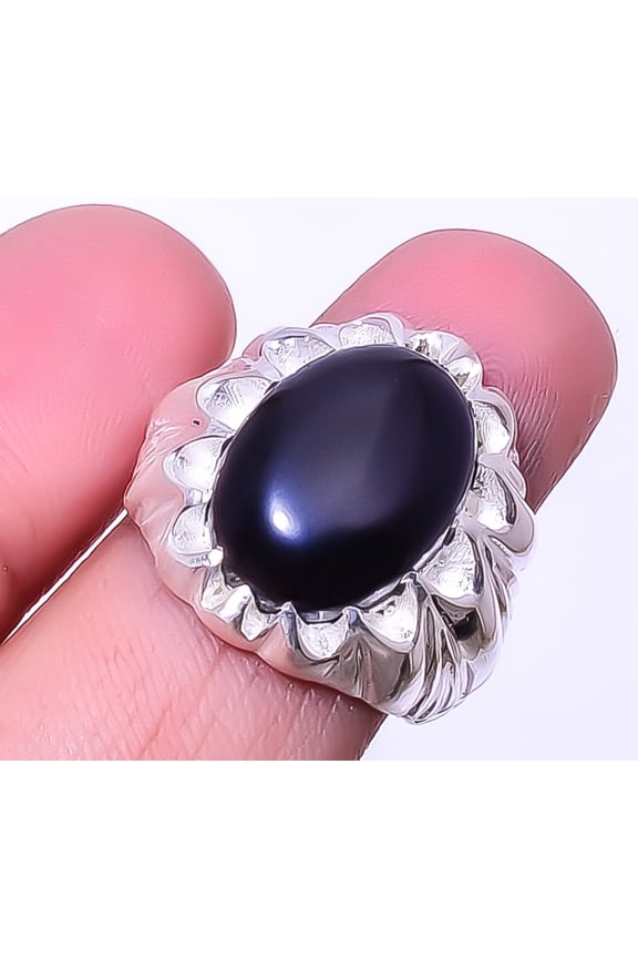 Black Onyx - Brazil Designer Gemstone 925 Sterling Silver Unisex Ring s.8 A383, Gemstone Silver Jewelry, New Year Sale, Valentin's Day Gift