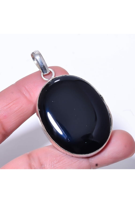 Black Onyx - Brazil Designer Handmade 925 Sterling Silver Pendant 2.34" P15