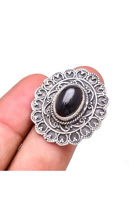 Black Onyx - Brazil Designer Handmade Oxidised 925 Sterling Silver Ring S.7 R30