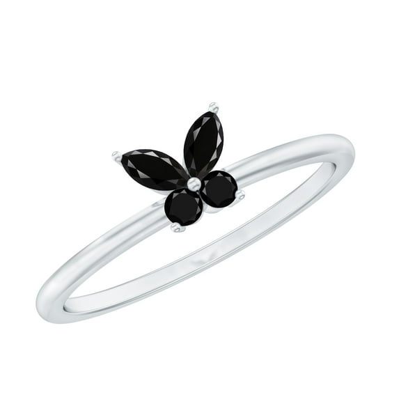 Rosec Jewels Natural Black Onyx Promise Ring for Women - Butterfly Ring - AAA Quality - Ready to Gift with Jewelry Box, 14K White Gold, US 12.00