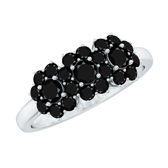 Rosec Jewels Black Onyx Cluster Ring for Women, Nature Inspired Flower Ring (1.75 CT, AAA Quality), 14K White Gold, US 12.50