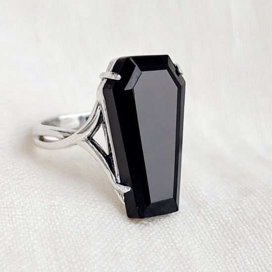 Black Onyx Coffin Cut Gemstone Ring, 925 Solid Sterling Silver, Vampire Ring, Gothic Style Jewelry