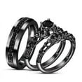 thumbnail image 1 of Black Onyx Couple Trio Ring set in 14k Black Gold vermeil - Gothic Wedding Proposal Ring Set, 1 of 1