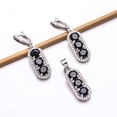 thumbnail image 1 of Black Onyx, Cubic Zirconia 925 Sterling Silver Platinum Plated Pendant Earring Set PS823, Black Onyx Pendant Earring Set, Gift For Her, Round Pendant, 1 of 2