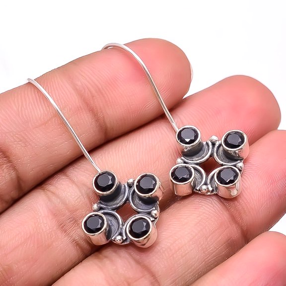 Black Onyx Designer Handmade 925 Sterling Silver Earring 1.56" E_9357_226_52, Christmas Gift, Gemstone Silver Jewelry, Black Onyx Earring, New Year Sa