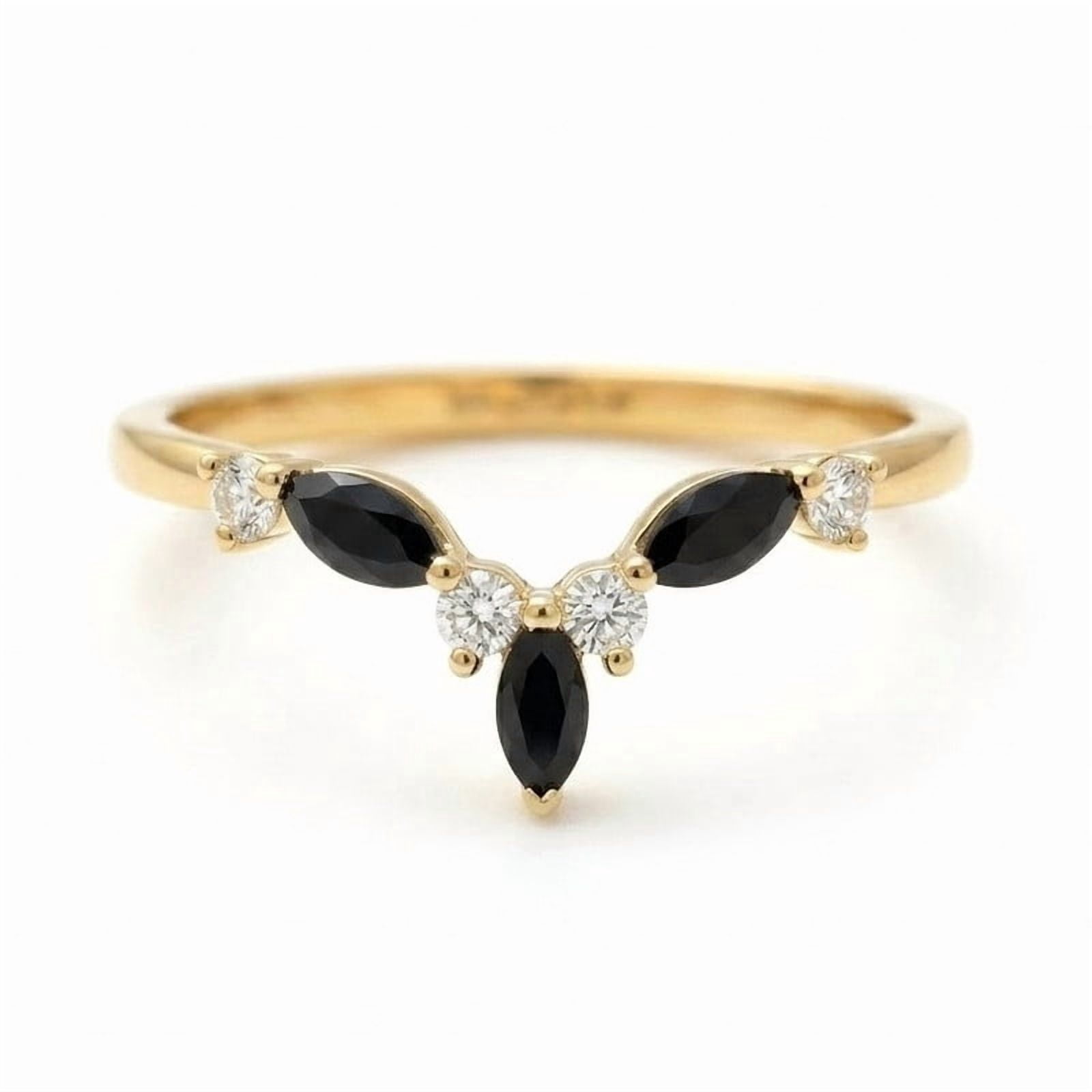 Black Onyx & Diamond Chevron Engagement Ring, Marquise Cut Black ...