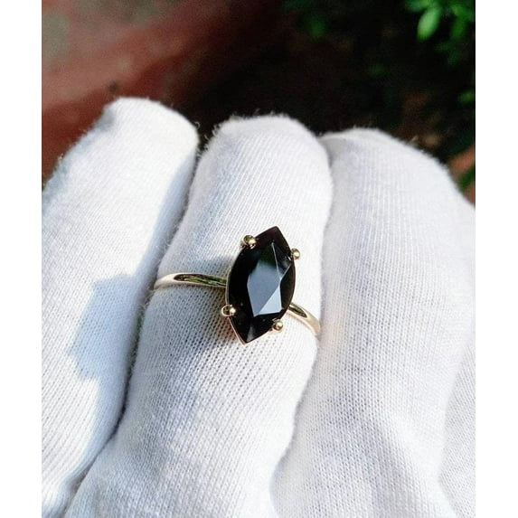 Black Onyx Diamond Ring, Marquise Cut Black Onyx Engagement Ring,925 Silver 14k Rose Gold Ring, Engagement Ring, Gift For Her, Vintage Ring
