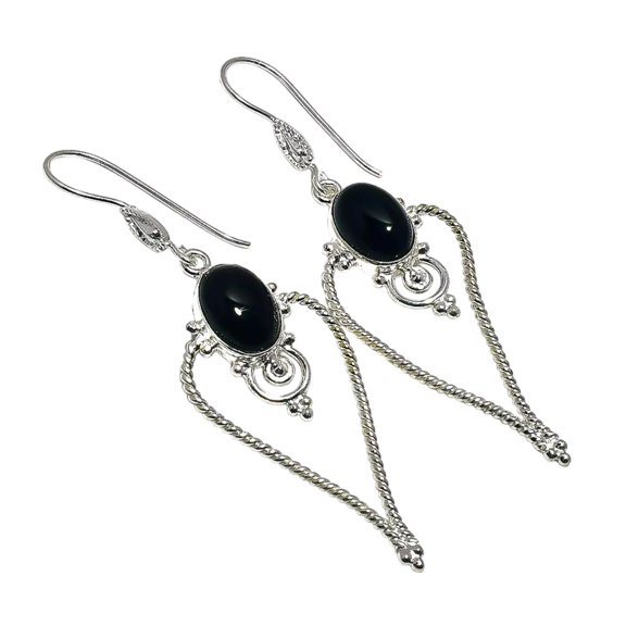 Black Onyx Drop Hanging Earring, Natural Black Onyx Drop Earring, Black Onyx Earring, Drop Pair, Womans Drop, 925 Sterling Silver, Statement Jewelry, Christmas, Wedding, Handmade Drop Earring