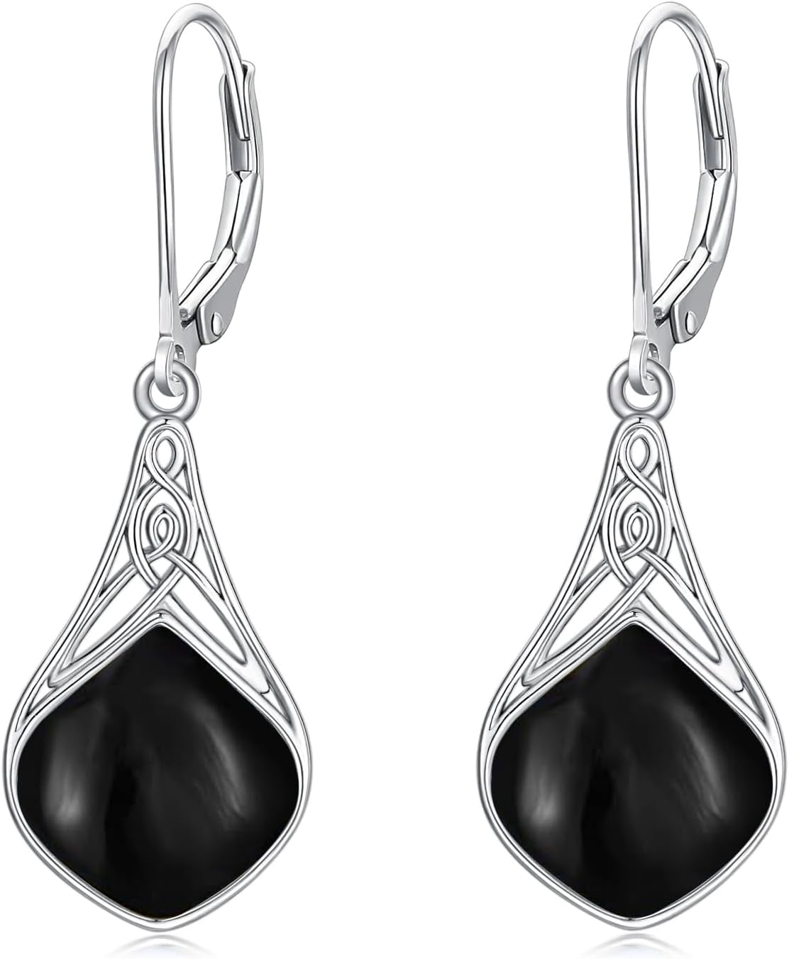 Black Onyx Earrings 925 Sterling Silver Celtic Knot Teardrop Black Onyx Dangle Drop Earrings Irish Jewelry Gifts for Women