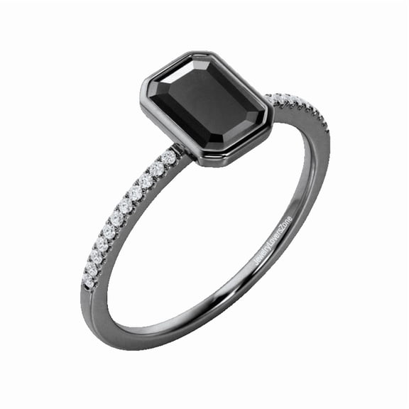 Black Onyx Emerald Cut Engagement Ring Sterling Silver Cluster Design Bridal Ring Unique Black Gemstone Jewelry Ring for Women Silver 3