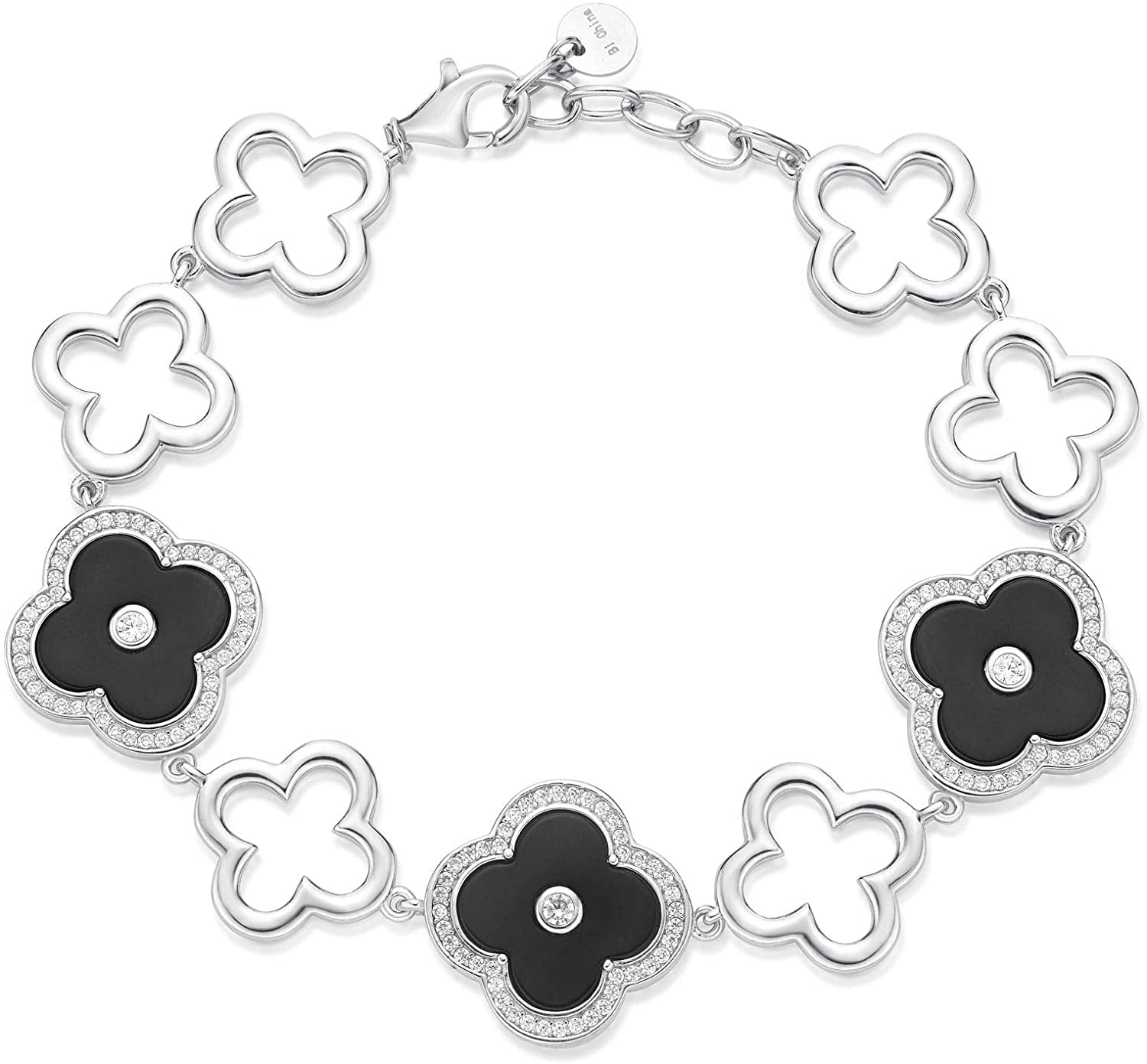 Onyx and Mother of Pearl Moon Phase Bracelet – D.Cole Jewelers 925 Sterling Silver Genuine RH-plated 7in Onyx/Mother Of Pearl Bracelet main image 1