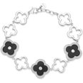 thumbnail image 1 of Black Onyx Flower Bracelet for Women in 925 Sterling Silver with Rhodium Plating Adjustable Lobster Claw by Lavari Jewelers, 1 of 6