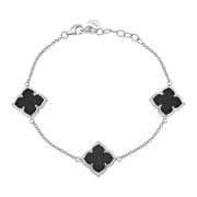 Black Onyx Four Petal Flower Link Bracelet for Women in 925 Sterling Silver Adjustable 7.25 Inches Long Bracelet with Lobster Claw Clasp by Lavari Jewelers