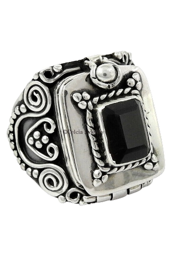 Black Onyx & Garnet Gemstone Ring, Solid 925 Sterling Silver, Signet Ring, Anxiety&nbsp;Ring, Promise Ring, Couples Gifts, Metaphysical Anniversary&nbsp;Gifts, Valentines Day Gifts (Black Onyx, 7)